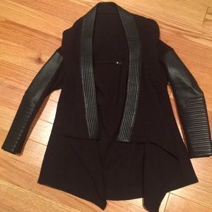 Maje navy gobelin cardigan leather sweater sz 2